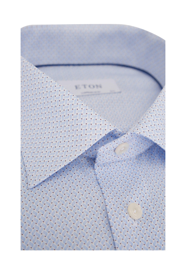 Eton Slim Fit Light Blue Dress Shirt with Geometric Print