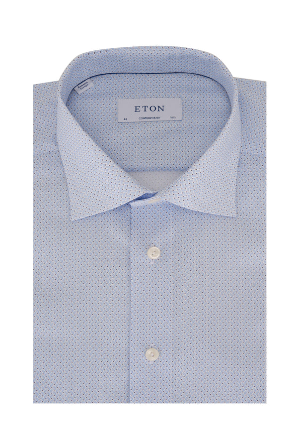 Eton Slim Fit Light Blue Dress Shirt with Geometric Print