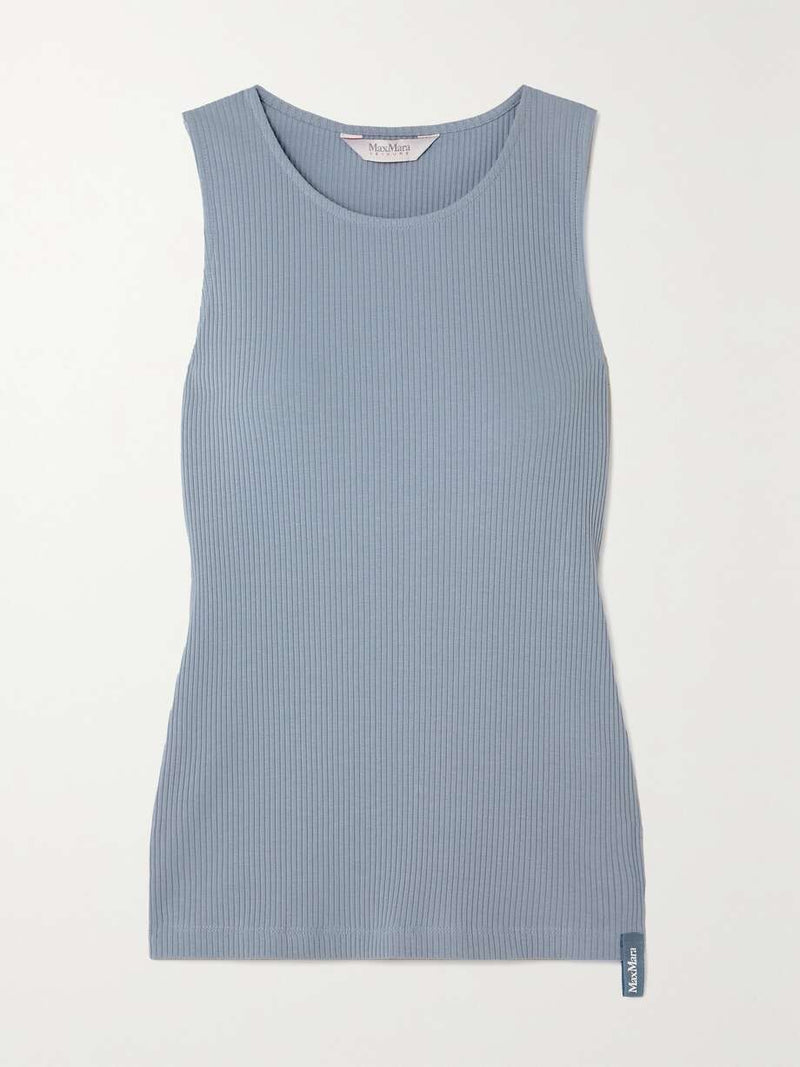 Max Mara Brusson Rib-knit jersey top in Blue