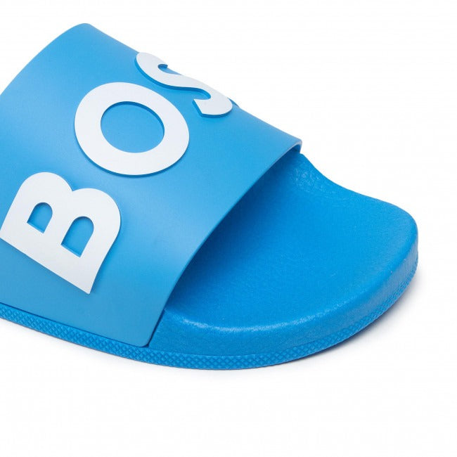 BOSS Italian-made slides with contrast-logo strap