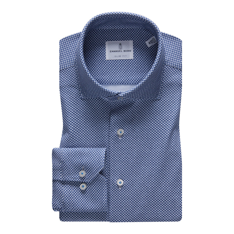 Emanuel Berg Modern Fit 4Flex Navy Small Check Shirt