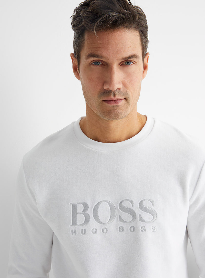 BOSS Loungewear sweatshirt in cotton-blend velour with logo embroidery