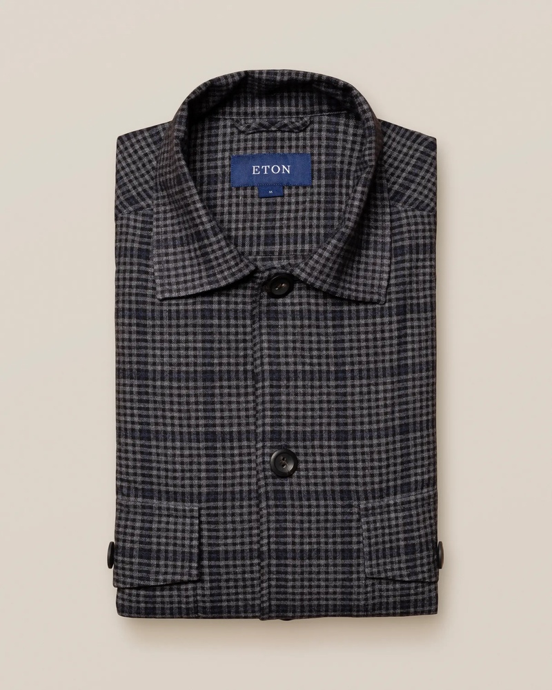 ETON Blue Checked Cotton–wool-cashmere Overshirt