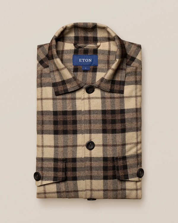 ETON Brown Checked Cotton–wool-cashmere Overshirt
