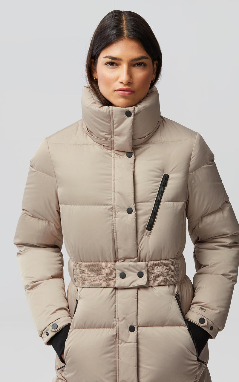 Soia & Kyo JILL semi-fitted calf length down coat with removable hood