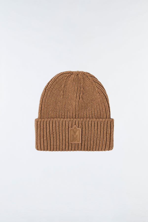 Mackage Jude Hand Knit Toque with Ribbed Cuff in Camel