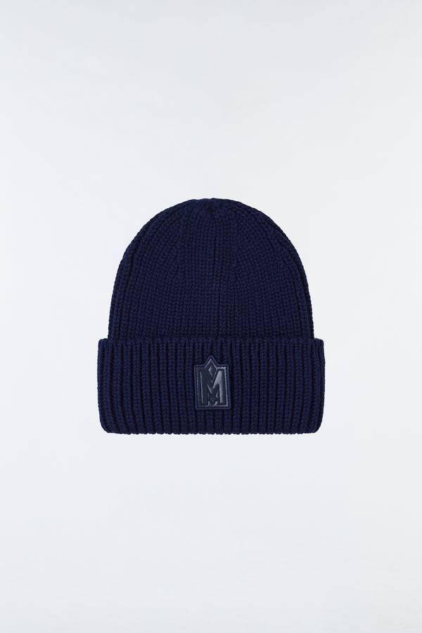 Mackage Jude Hand Knit Toque with Ribbed Cuff in Navy