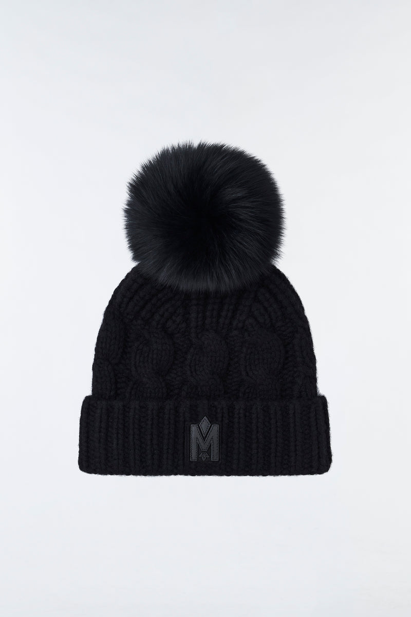 Mackage NINA Cashmere Cable Knit Toque in Black