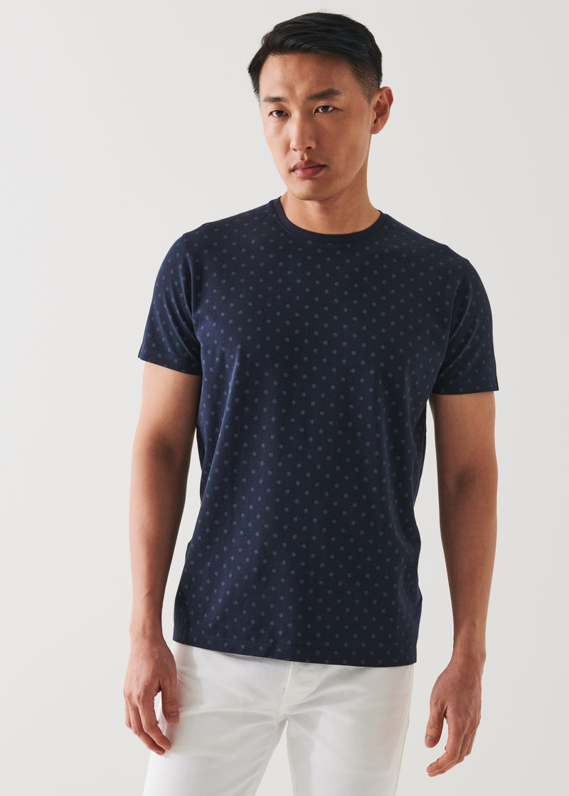Patrick Assaraf Pima Cotton Stretch Micro-Pattern Printed T-Shirt