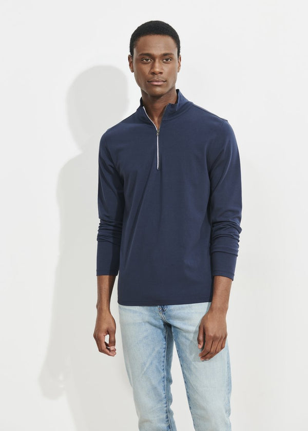 Patrick Assaraf Lightweight Pima Cotton Stretch Zip Mock