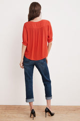 Velvet Marise Rayon Challis Scoop Neck Top In Rio