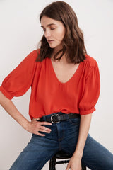 Velvet Marise Rayon Challis Scoop Neck Top In Rio