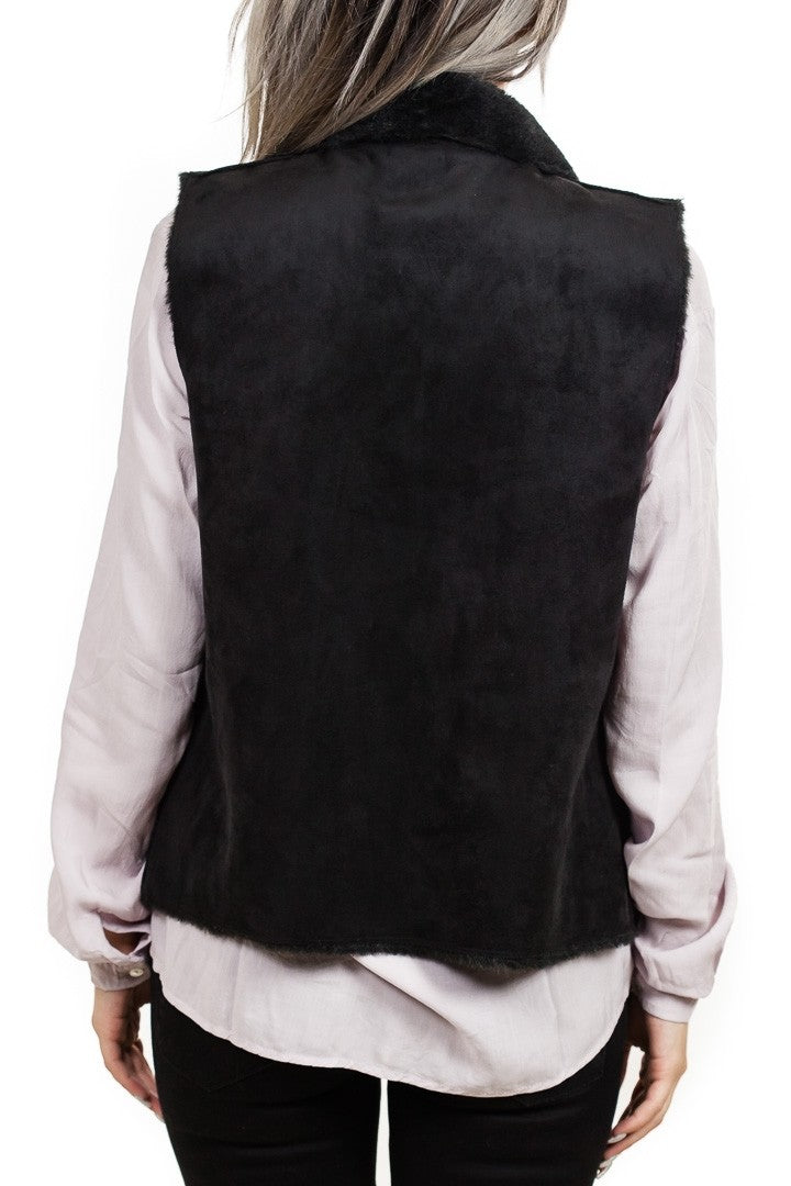 Velvet Yvette Lux Faux Fur Vest in Black