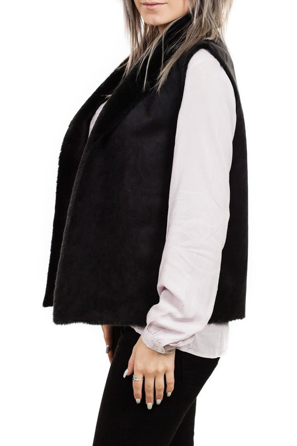 Velvet Yvette Lux Faux Fur Vest in Black