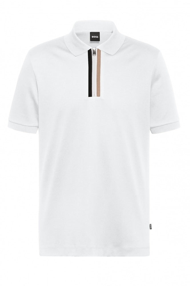 BOSS Paras 14 polo shirt with zip-up contrast logo stripe