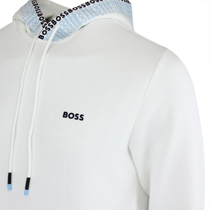 BOSS REGULAR-FIT HOODIE WITH TWO-TONE DRAWCORD IN WHITE