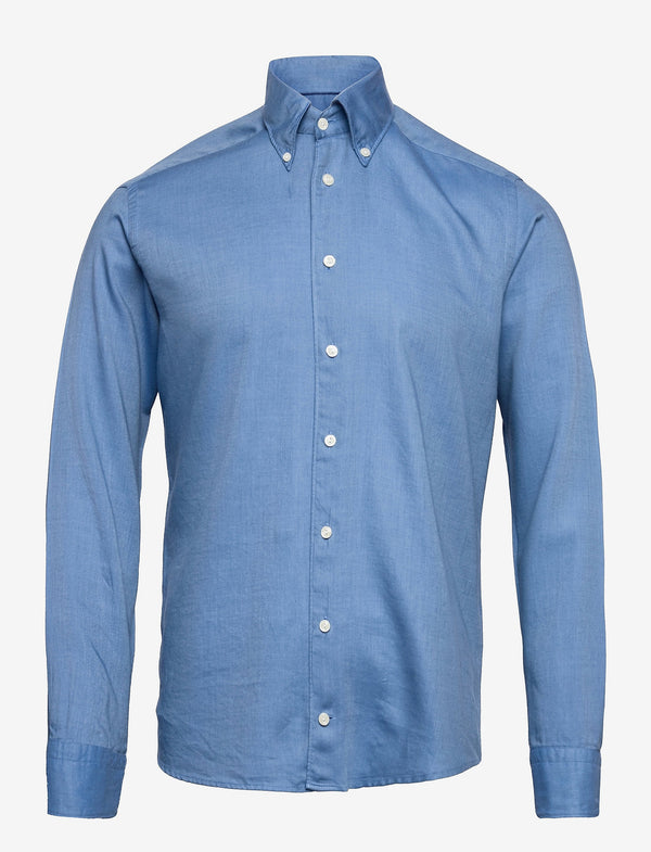 ETON Slim Fit Cotton & Tencel Flannel Shirt in Medium Blue