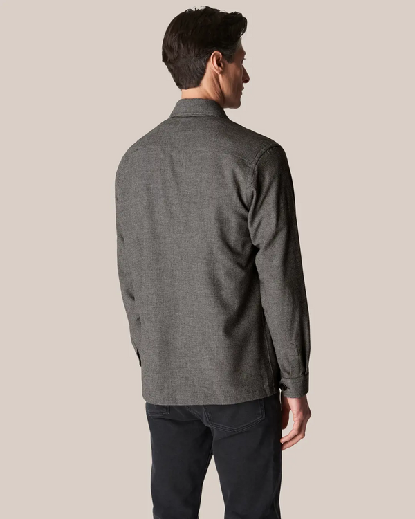 Light Gray Houndstooth Cotton-Wool-Cashmere Flannel Overshirt