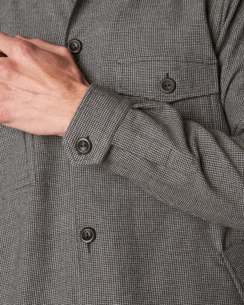 Light Gray Houndstooth Cotton-Wool-Cashmere Flannel Overshirt