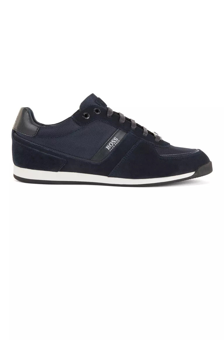 BOSS Glaze low-top trainers in leather, suede and technical fabric