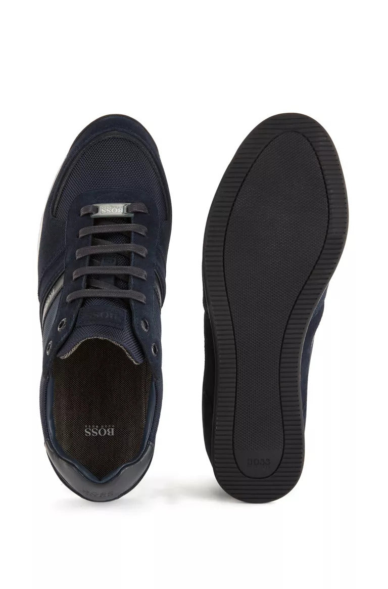 BOSS Glaze low-top trainers in leather, suede and technical fabric