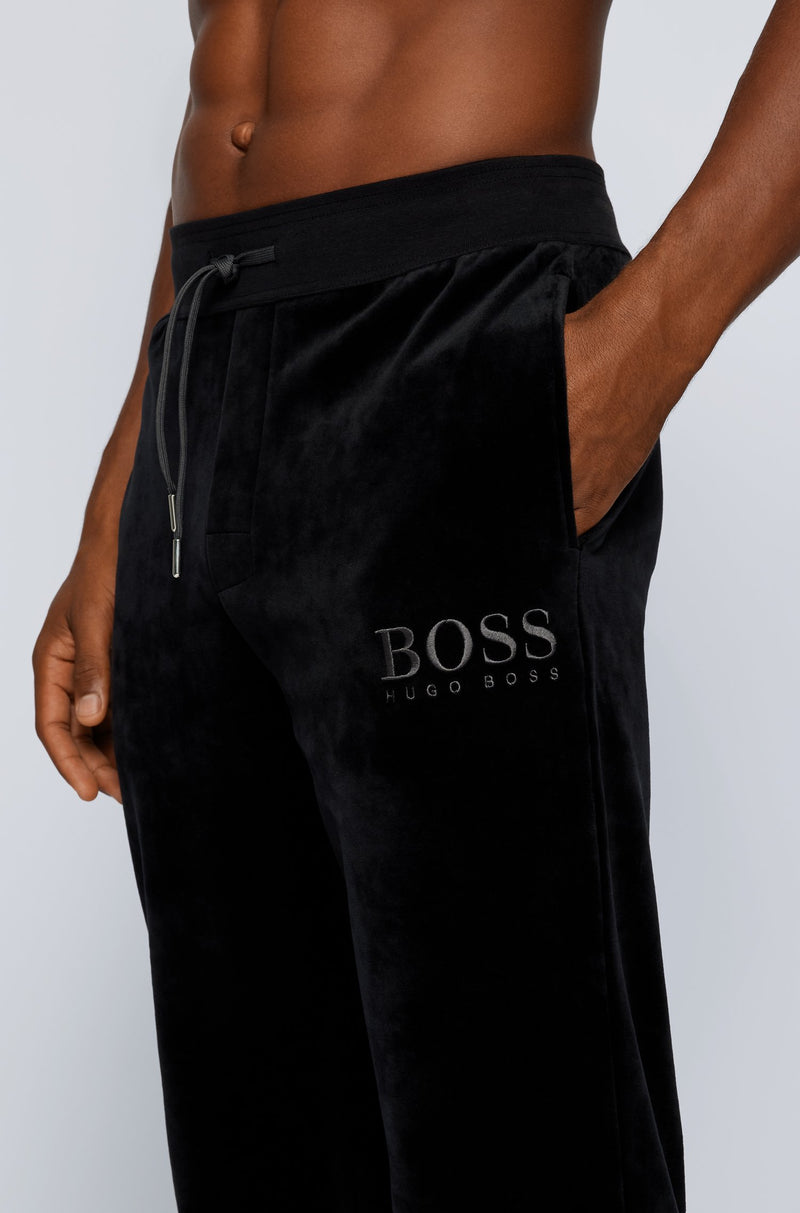 BOSS Loungewear pants in cotton-blend velour with logo embroidery