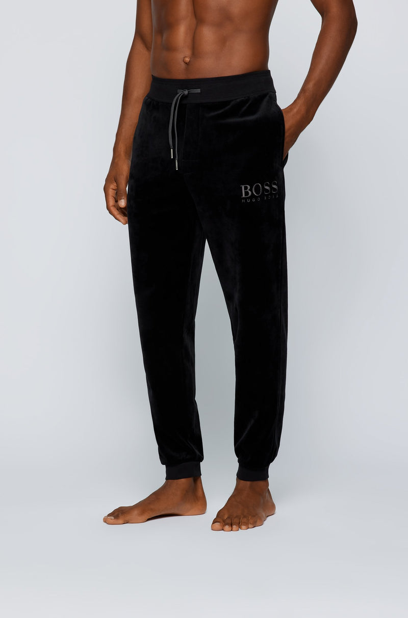 BOSS Loungewear pants in cotton-blend velour with logo embroidery