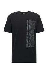 Boss Tee 10 stretch-cotton t-shirt with botanical logo artwork