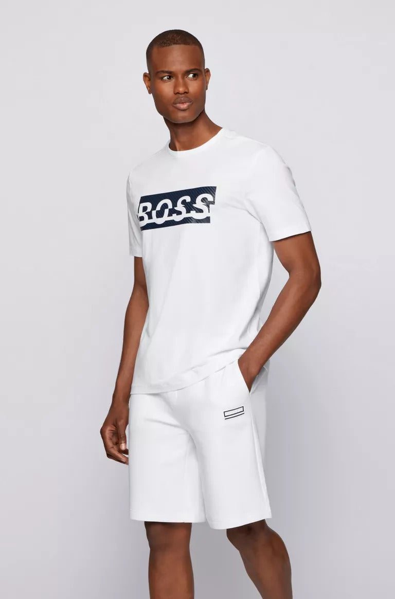 Boss Tee 4 stretch-cotton T-shirt with new-season logo artwork