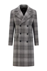 BOSS Wool-blend double-breasted coat with houndstooth check