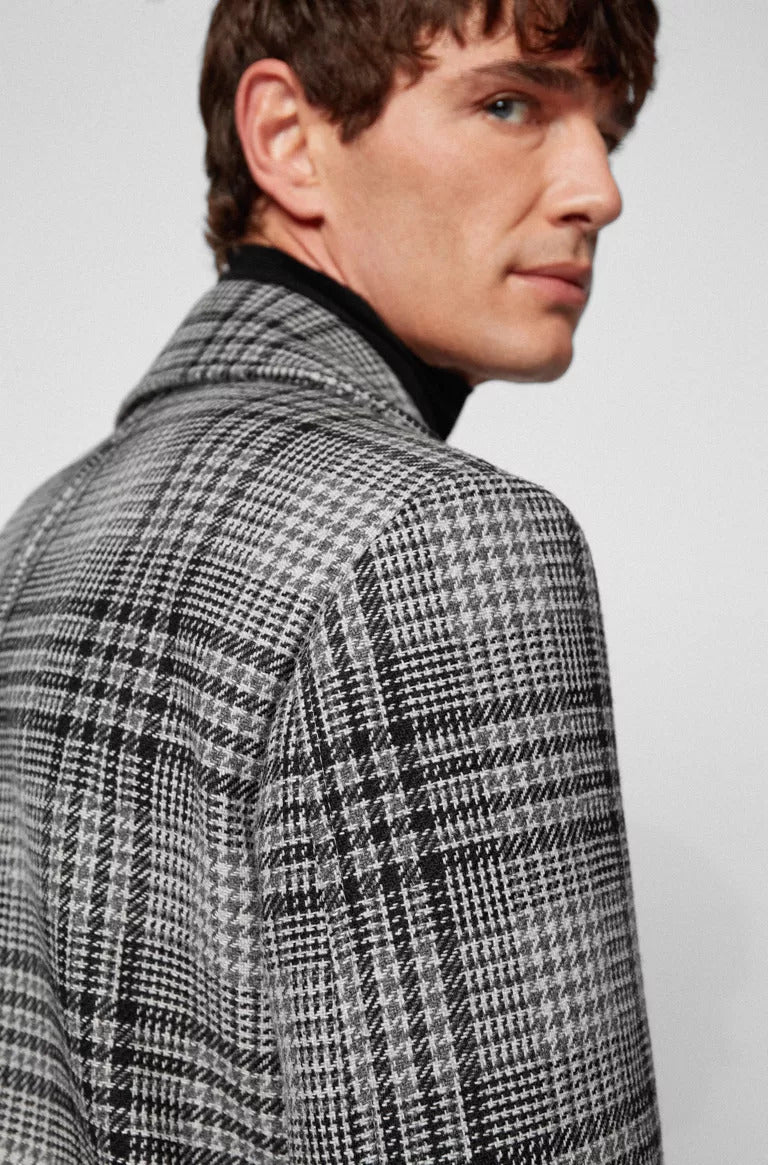 BOSS Wool-blend double-breasted coat with houndstooth check
