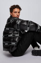 BOSS Down-filled jacket with logo trims and detachable hood