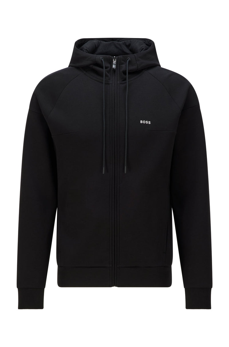 BOSS Cotton-blend zip-up hoodie with logo tape