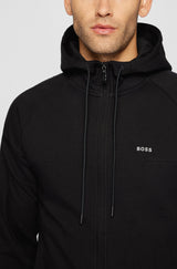 BOSS Cotton-blend zip-up hoodie with logo tape
