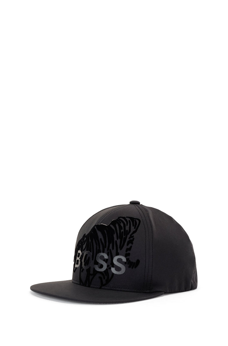 BOSS Water-repellent cap with flock-print tiger artwork