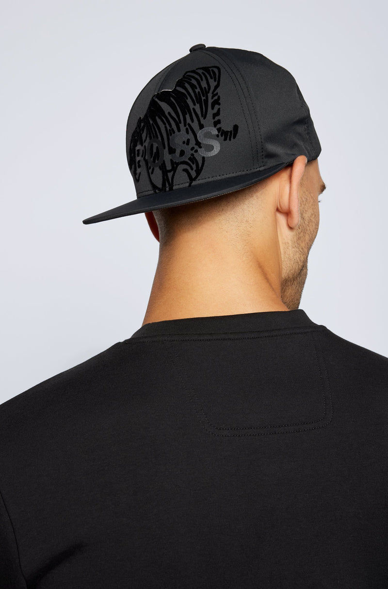 BOSS Water-repellent cap with flock-print tiger artwork