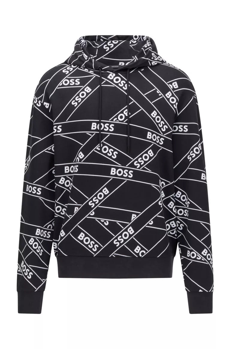 BOSS Seeger mercerised-cotton hooded sweatshirt with logo artwork