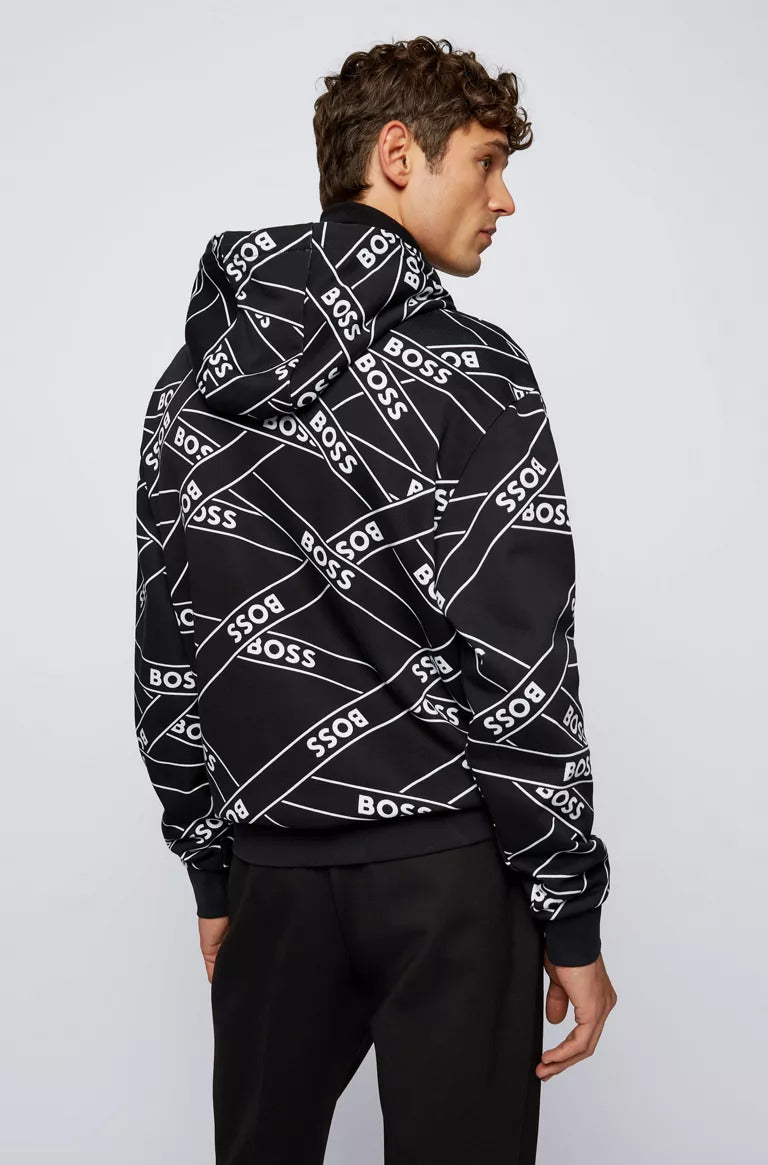 BOSS Seeger mercerised-cotton hooded sweatshirt with logo artwork