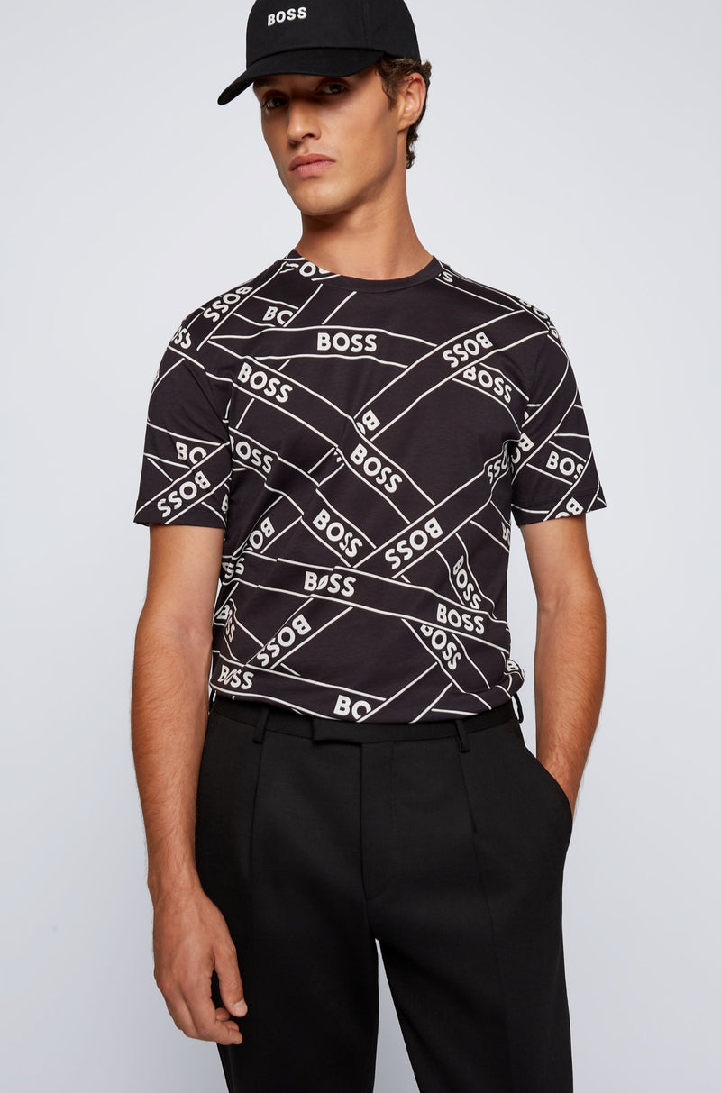 BOSS Mercerised-cotton T-shirt with logo artwork