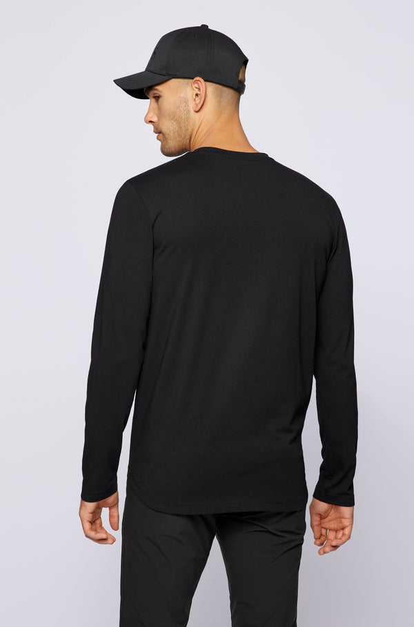 BOSS Long-sleeved T-shirt in stretch cotton with metallic logo