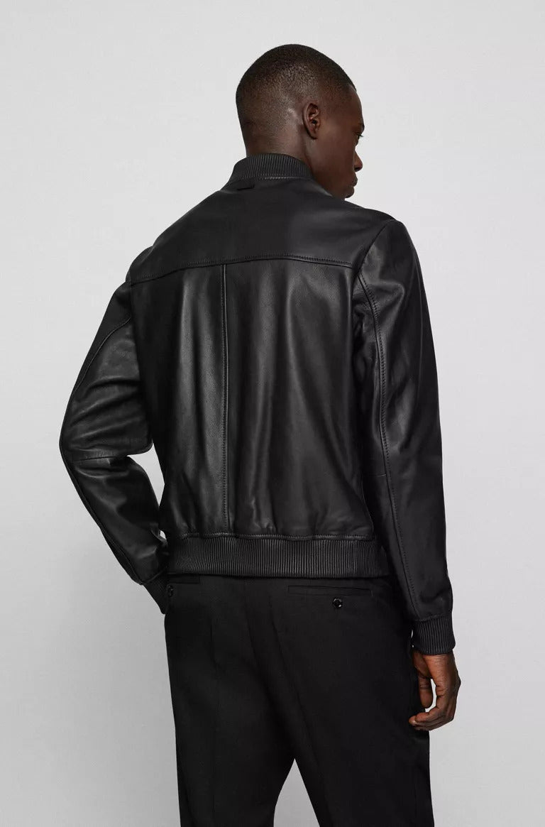 BOSS Malban zip-up bomber jacket in lamb leather