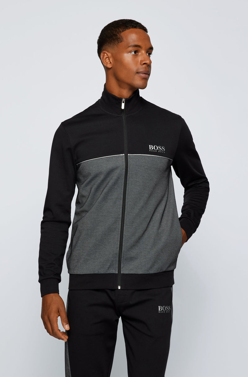 BOSS Metallic-logo loungewear jacket in a cotton blend