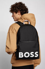 BOSS Catch recycled-material backpack with signature-stripe webbing