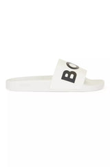 BOSS Italian-made slides with contrast-logo strap