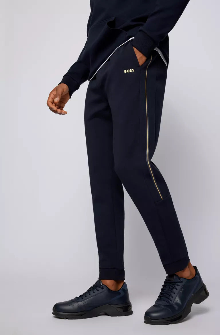 BOSS Hadiko cotton-blend tracksuit bottoms with striped side panels