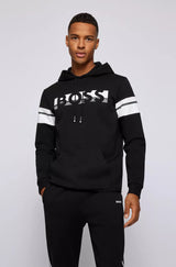 BOSS Soody cotton-blend hooded sweatshirt with block stripes and logo