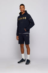 BOSS Soody cotton-blend hooded sweatshirt with block stripes and logo