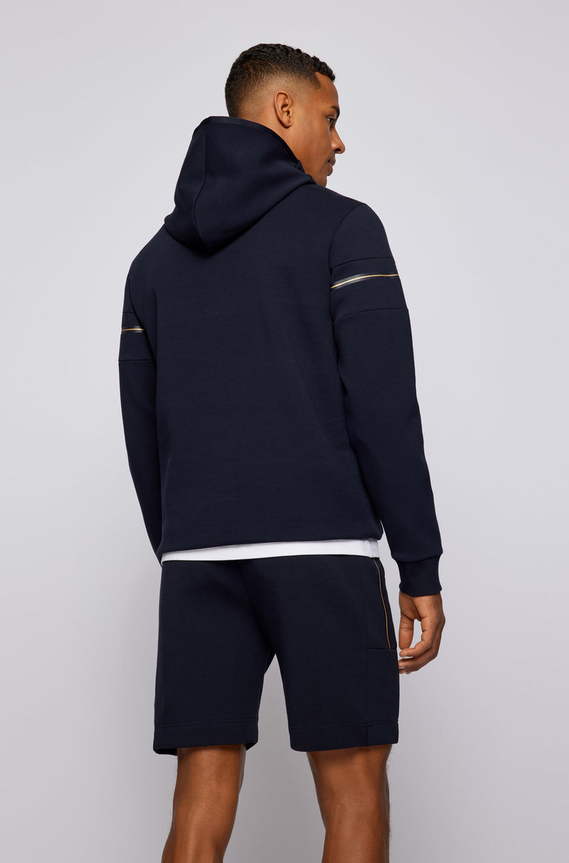 BOSS Soody cotton-blend hooded sweatshirt with block stripes and logo