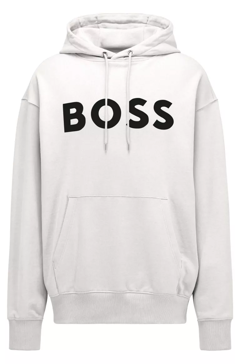 BOSS COTTON-TERRY HOODIE WITH FLOCK-PRINT LOGO