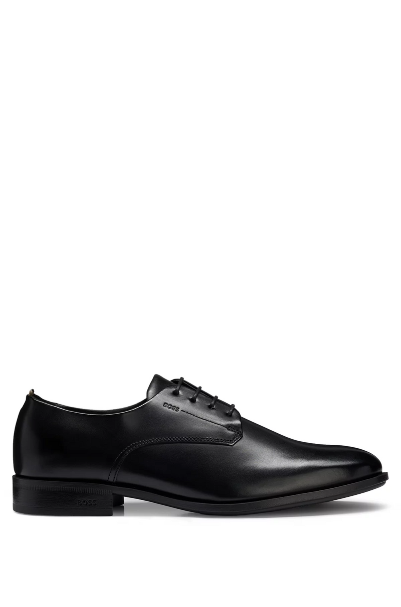 BOSS LEATHER DERBY SHOES WITH EMBOSSED LOGO